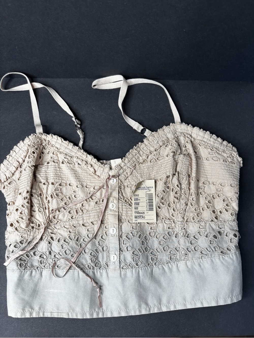 American Eagle Outfitters Cream Smocked Crop Top